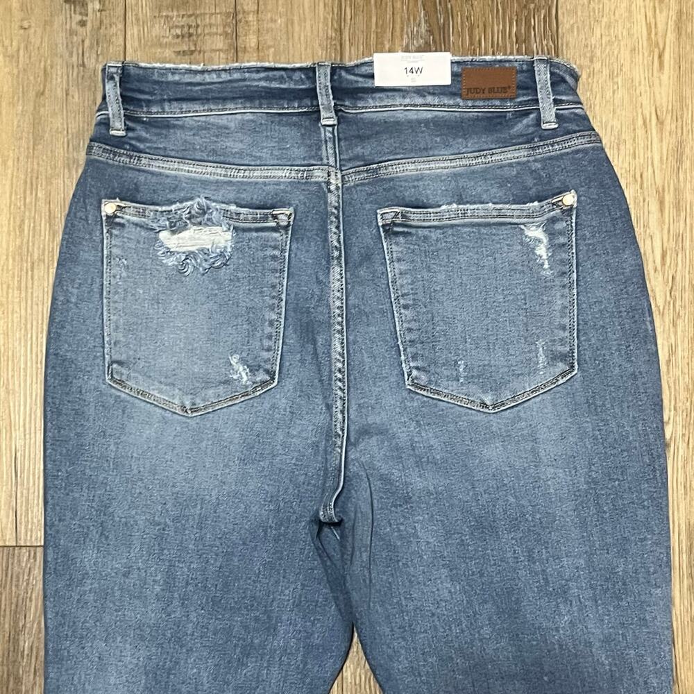 NWT Judy Blue 90s Straight Leg High Waist Distressed Jeans 14W Stretch Boho $73 - Picture 4 of 10